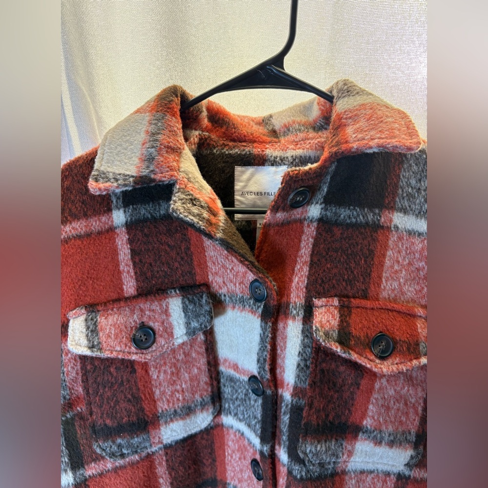 Avec Les Filles ORANGE Plaid Jacket Shacket Anthropologie EEUC XS - Picture 3 of 8